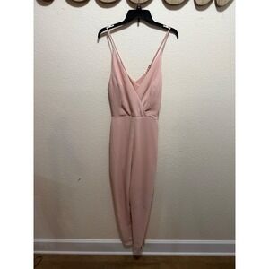 BCBGeneration Pink Surplice V-Neck Jumpsuit Sleeveless Adjustable Straps Size 12